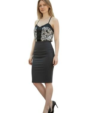 Stacey Zhang top blouse black silky sheer black ecru sleeveless racer back small